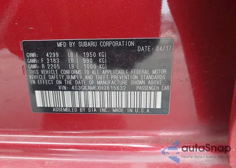 2017 Subaru Impreza 2.0I Sport из США, поврежденный, VIN 4S3GKAM6XH3615632